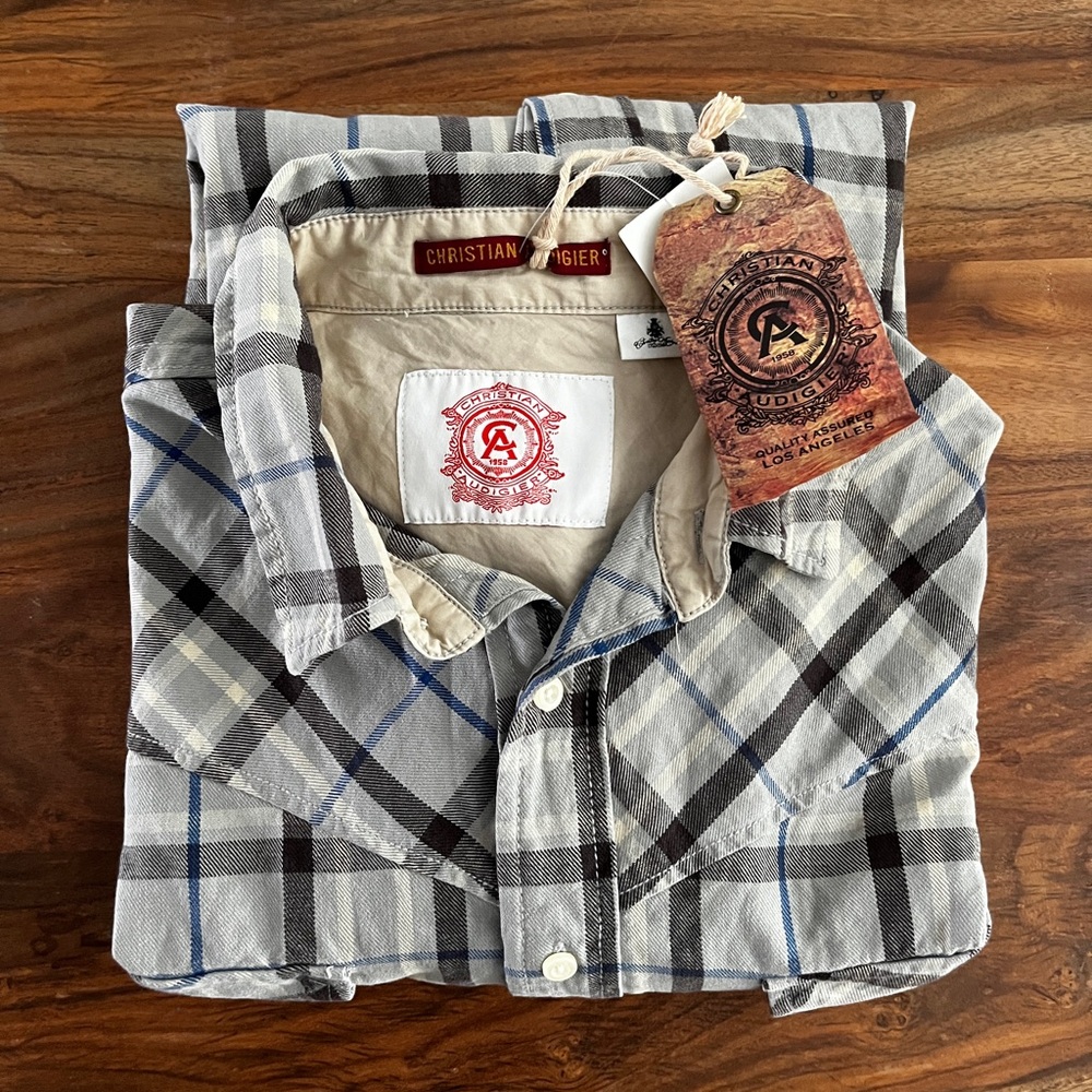 Christian Audigier Men’s Long Sleeve Button Down Shirt Sz XXL Heather Plaid